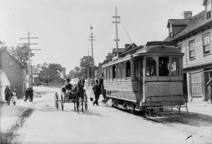 Credit: The Rooms NA 1558; Note the "Cow catcher" on the frount of the Street Car. Water Street West, St. John's
